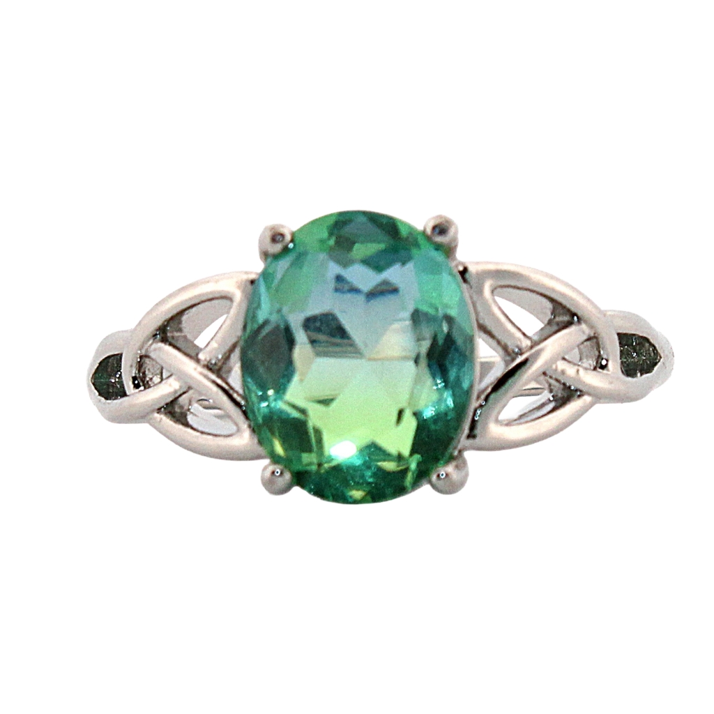 Oval Blue  Green BiColored Tourmaline Silver Ring